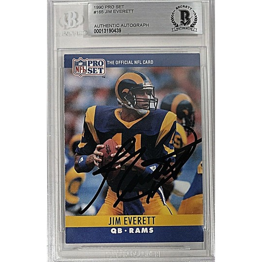 Jim Everett Signed L.a. Rams 1990 Pro Set Football Card Beckett Certified Authentic Slab Autographed Bas