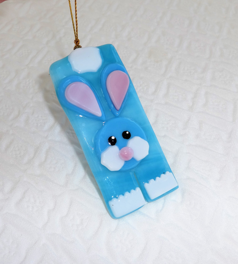 Blue Fused Glass Easter Bunny Sun Catcher, Summer Ornament, Rabbit Suncatcher, Holiday Suncatchers