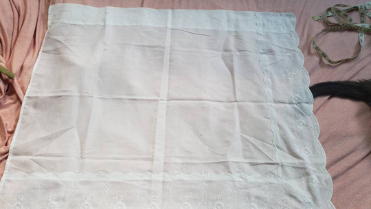 Vintage Collection - White Cotton Blend Delicate Floral Embroidered Fabric Set Of 2 Small Curtains