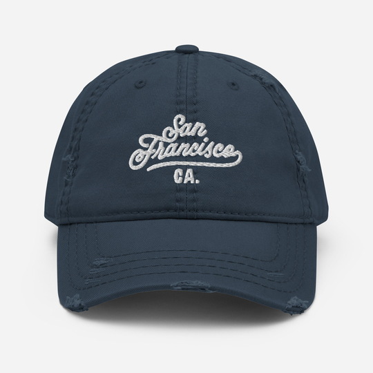 San Francisco California Embroidered Vintage Navy Blue Distressed Dad Hat