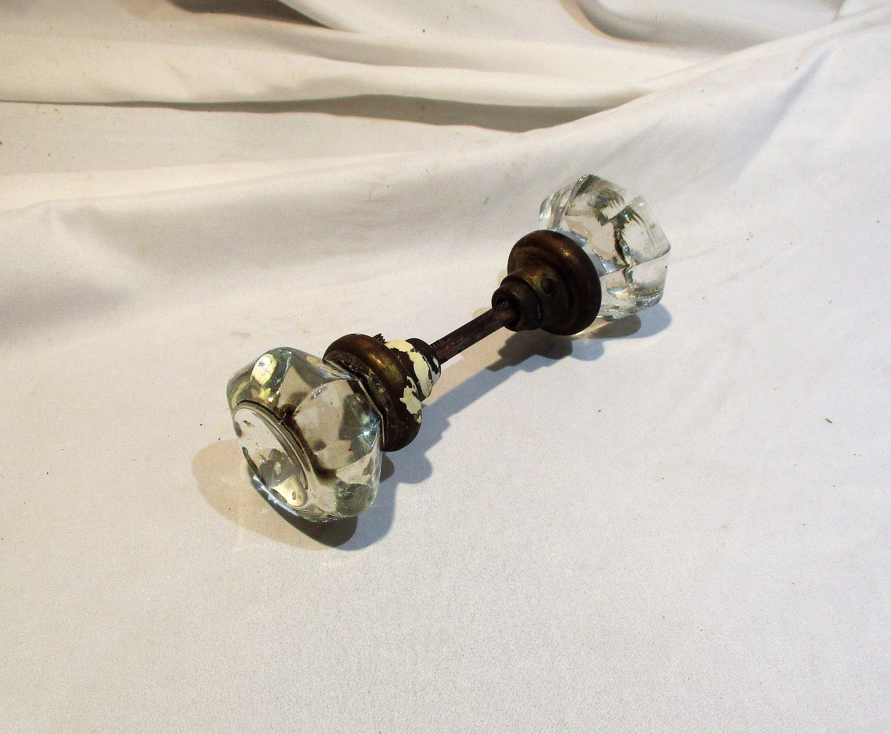 Clear Glass Doorknobs, Old Pair, Antique Architectural Salvage Victorian Hardware
