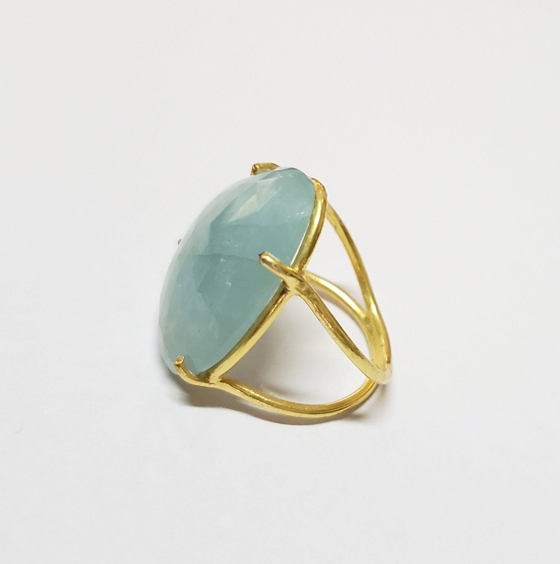 Aquamarine Gold Ring, Natural Sky Blue Aquamarine, 18K Gold Vermeil, Free Size March Birthstone, Women Gemstone Ring