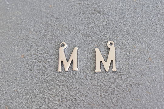 Alphabet Pendant M, Ik-Mr, 2Pcs, Original Rhodium Plated Brass, Initial Charm, Capital Letter, Jewelry Making