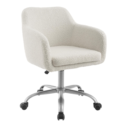 Ivory Faux Sherpa Ryan Upholstered Home Office Chair: Natural by World Market