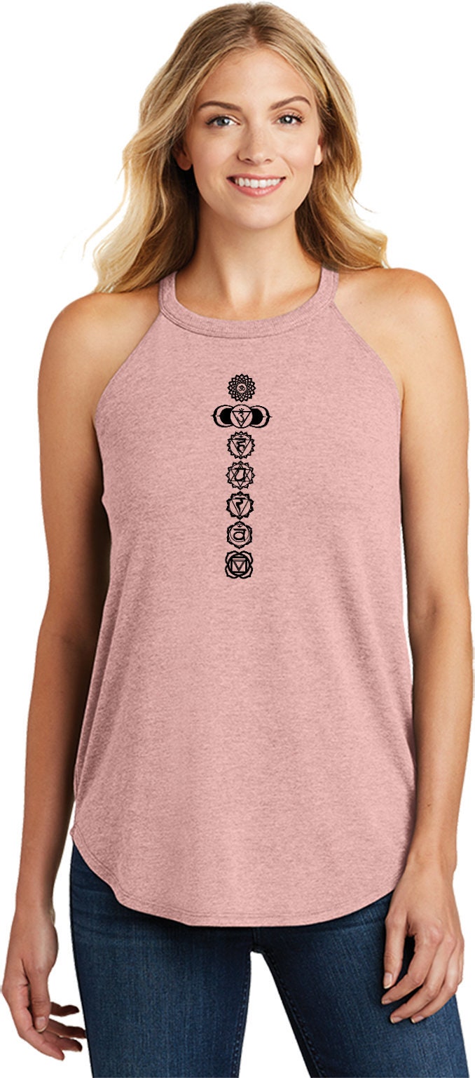 Black 7 Chakras Ladies Yoga Tri Blend Rocker Tanktop = Blkchak-Dt137L
