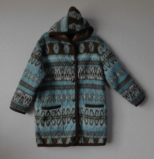 Vintage Italian Women's Size L Wool Blend Hoodie Coat/Made in Italy Vintage Coat/Warm Light Quilted Geometric Coat