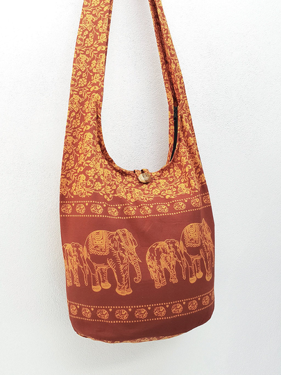 Women Bag Cotton Elephant Hippie Hobo Boho Shoulder Sling Messenger Tote Crossbody Purse Burnt Orange
