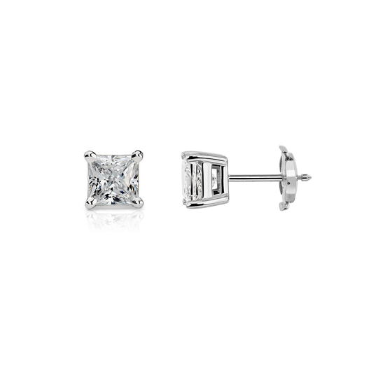 925 Sterling Silver D Color Princess Cut Moissanite Diamond Solitaire Studs Earrings With Gra Certificate