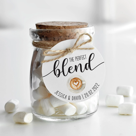 The Perfect Blend Wedding Favor Tag, Watercolor Coffee With Heart Thank You Welcome Gift Bag, Anniversary Or Vow Renewal Tag