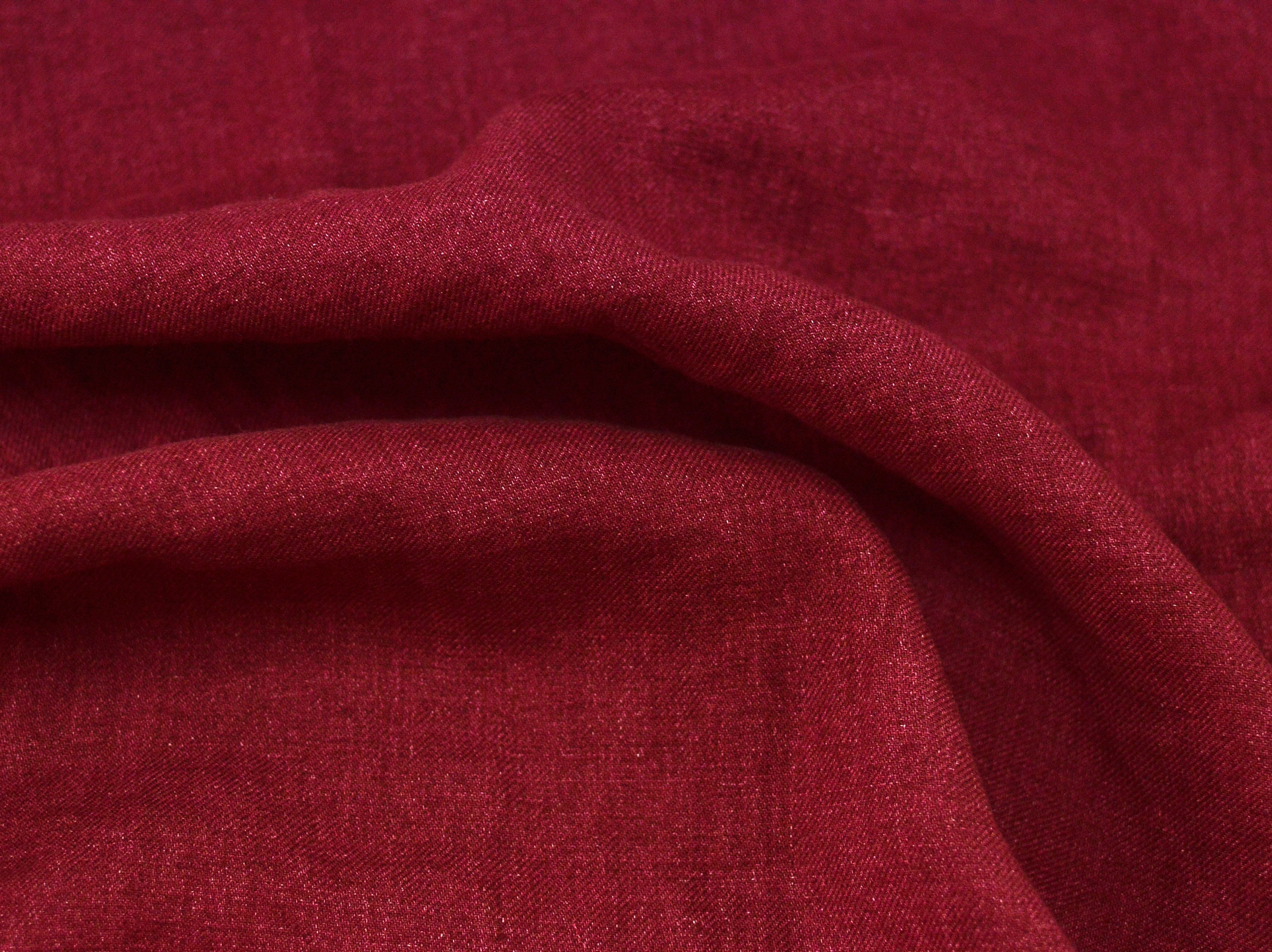 Softened Linen Wool Blend Fabric, Medium Weight Burgundy Red 210 Gsm, Washed Fabric By The Yard, Meter