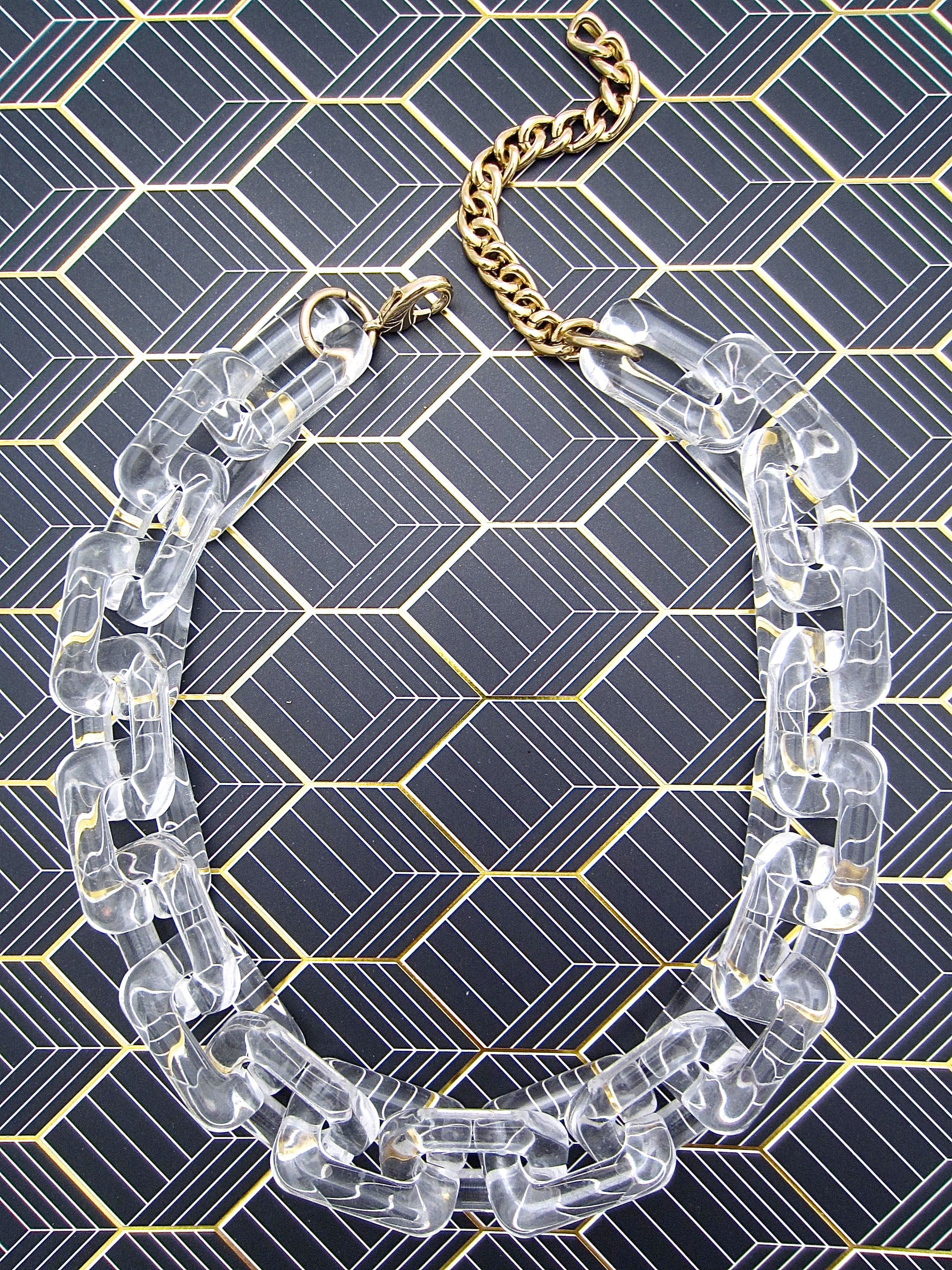 Chunky Clear Necklace, Resin Acrylic Link Chain, Geometric Statement Large Customized Jewelry