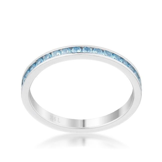 Blue Topaz Swarovski Crystal Band, Aqua Full Eternity Stacking Diamond Ring, Dainty
