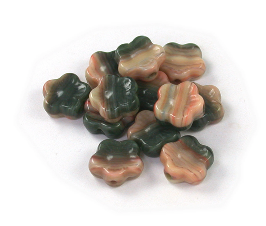 Rose Beige Moss Green Blend Opaque 10 X 4mm Flat Flower Link. Set Of Or 20