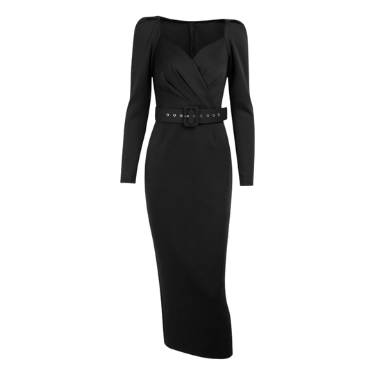 Women Dress Gorgeous A-Line Cotton Blend Elegant Mid Calf Long Dress for Party - black, s