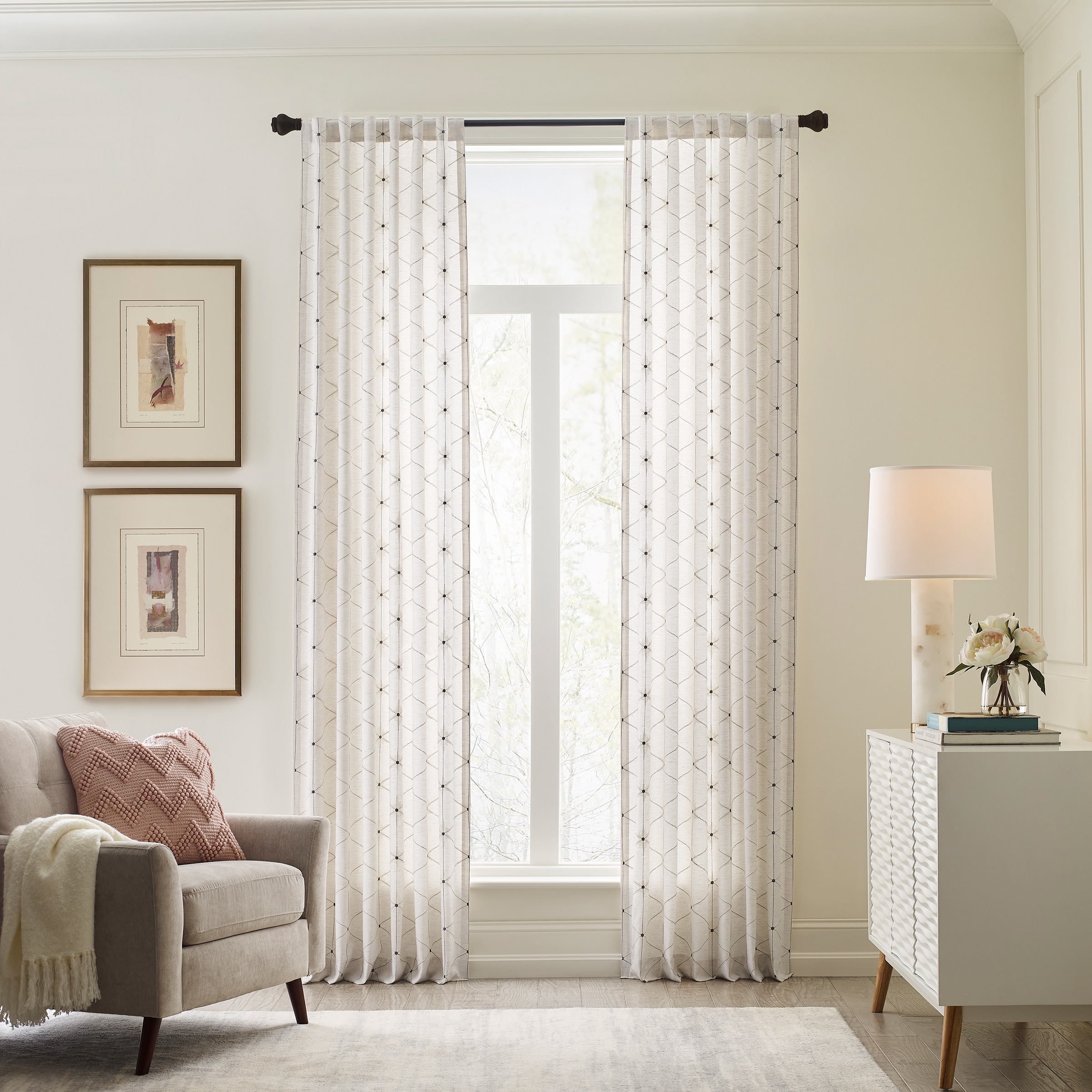 Origin 21 63-in Grey Polyester Blend Light Filtering Back Tab Single Curtain Panel in Gray | 3728158