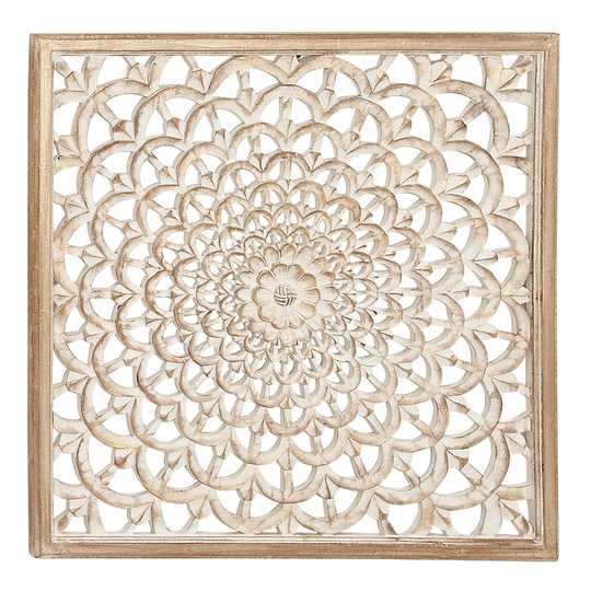 Distressed Pine Wood Carved Floral Wall Decor: Natural - Medium by World Market