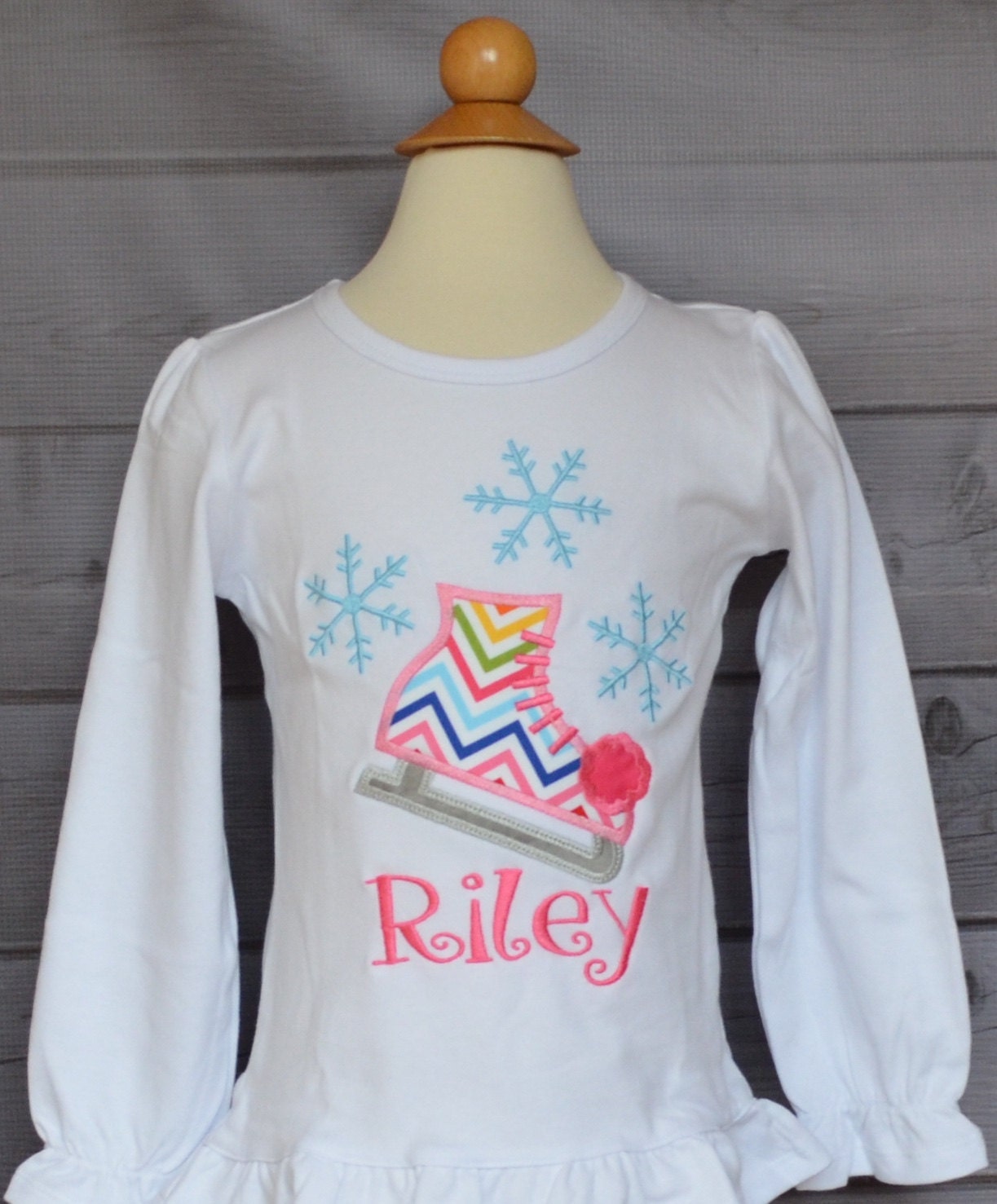 Snowflake Ice Skate Applique Shirt Or Bodysuit Boy Girl