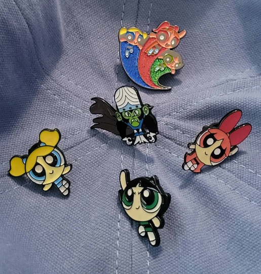 Powerpuff Girls, Blossom, Bubbles, Buttercup, Mojo Jojo, Superhero, Superpowered Sisters, Townsville, New, Metal, Enamel Pin, Badge Brooch