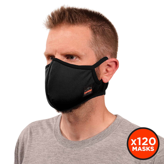 Ergodyne 120-Pack Reusable Cotton Polyester Blend Not Rated Small/Medium All- Purpose Face Mask in Black | 48861