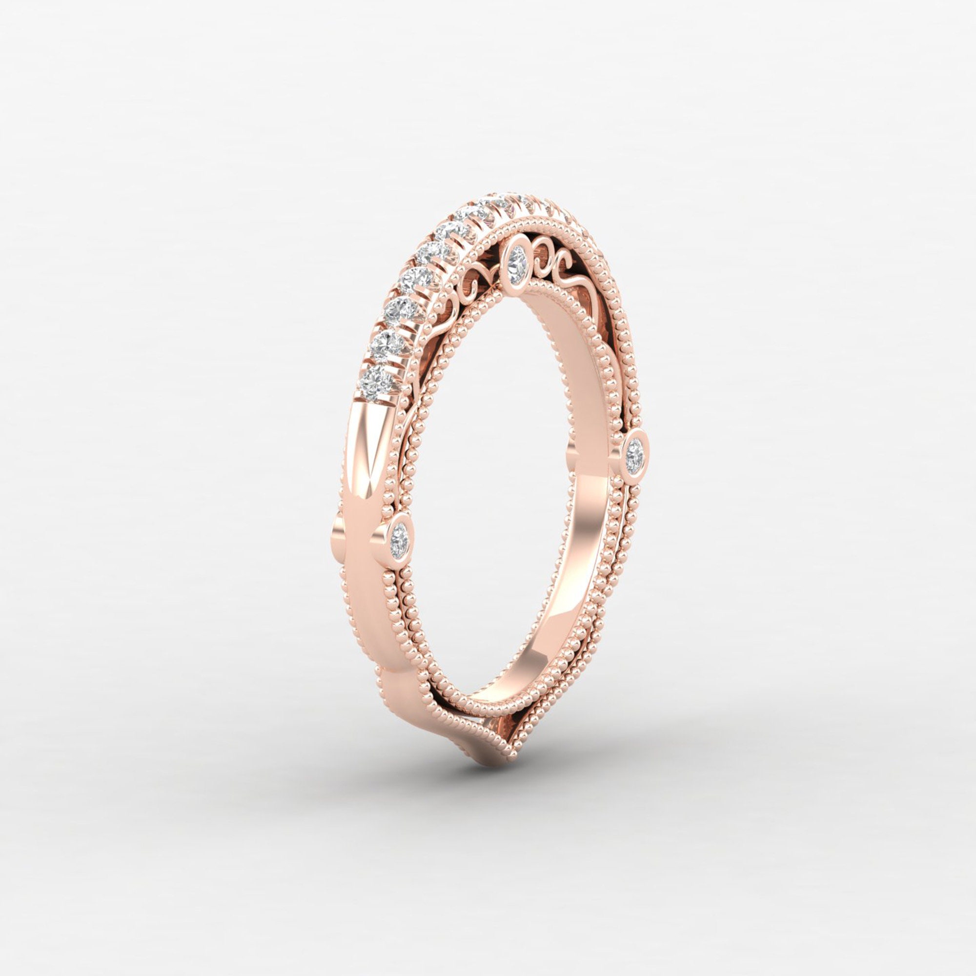 Art Deco Diamond Filigree Style Ring, 14K Gold Promise Edwardian White Gift For Women