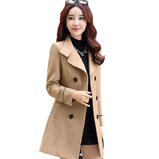 Winter Wool Coat Blend Notch Lapel Jacket Outwear - Brown, L