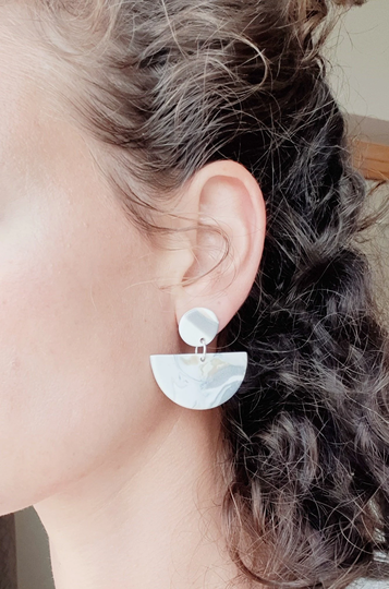 Marble Polymer Clay Earrings, Statement Geometric Shape Earring, Minimalist Gifts For Her, Modern Lightweight Earring