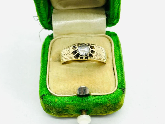 Late Georgian 14K Gold Rose Cut Diamond Claw Set Ring Band