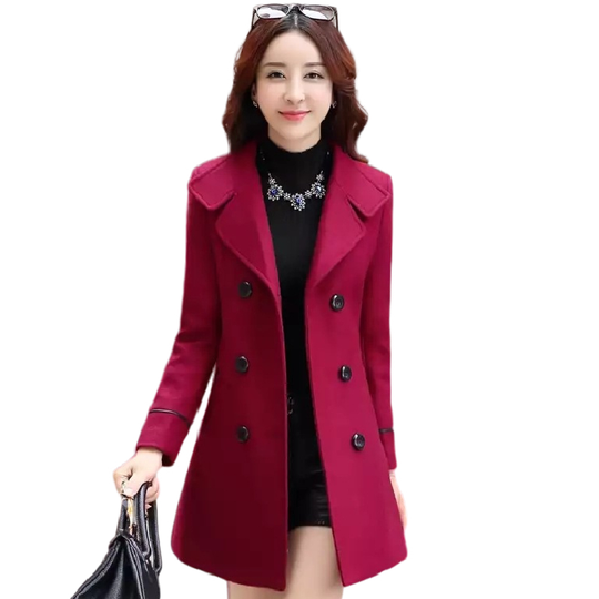 Winter Wool Coat Blend Notch Lapel Jacket Outwear - Red, L