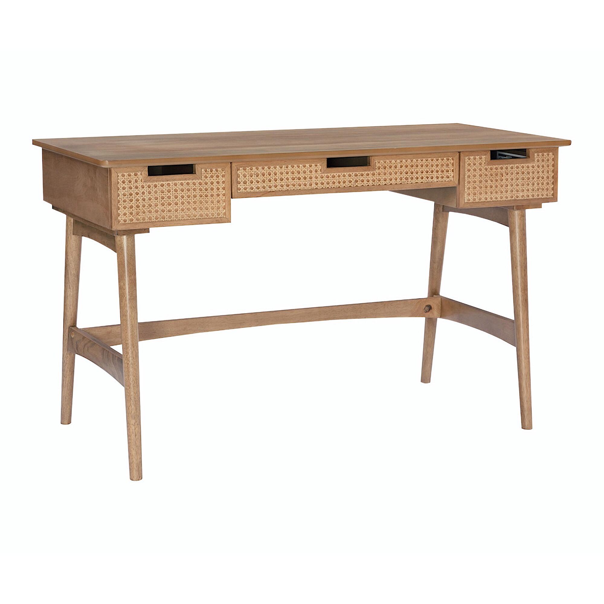 Natural Rattan Cane and Wood Malay Desk with Drawers by World Market