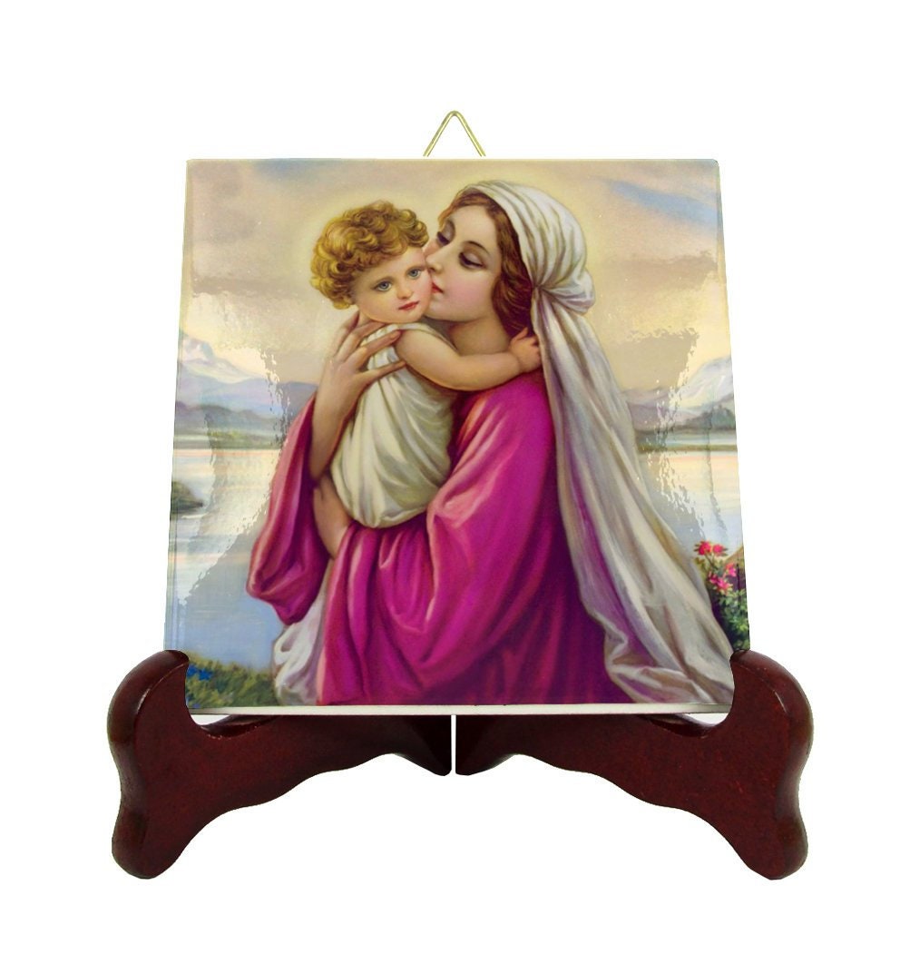 Religious Icons - Madonna & Child Icon On Tile Holy Mary Jesus Religious Gifts Catholic Art Catholic Virgin