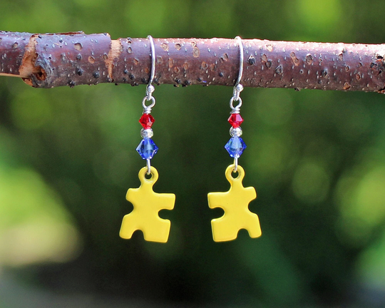 Yellow Puzzle Piece Primary Color Earrings