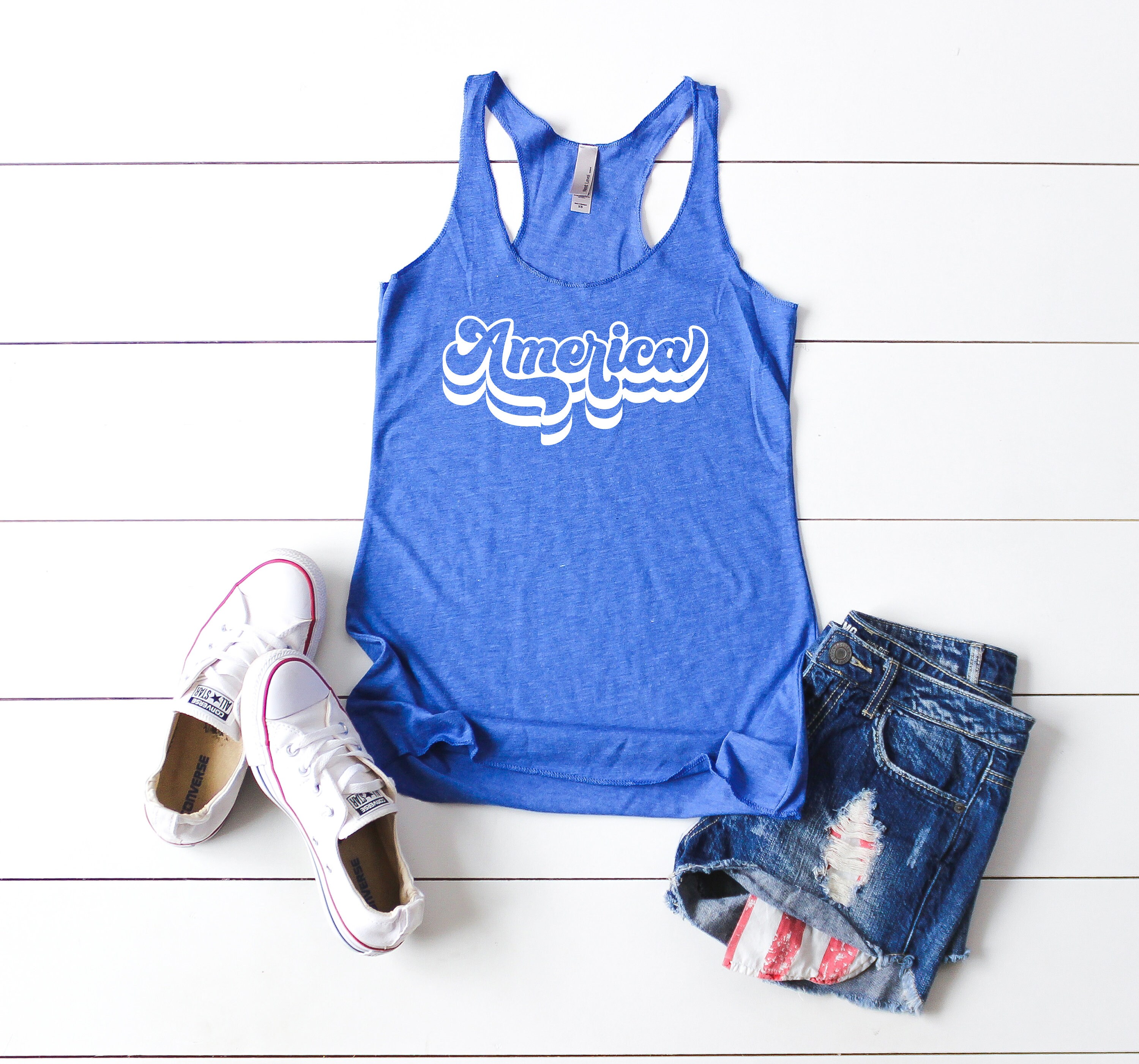 4Th Of July Retro America Script Tank Top Patriotic Tank Tops
