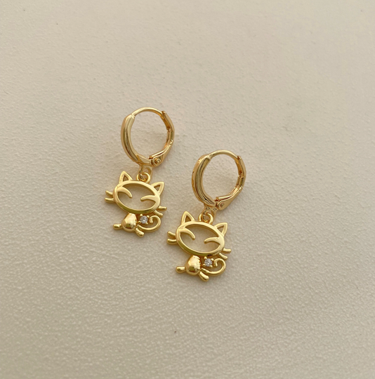 Gold 25mm Cat Hoop Earring Endless Hoops Huggies Dangle Simple Earrings Everyday/Gift For Her