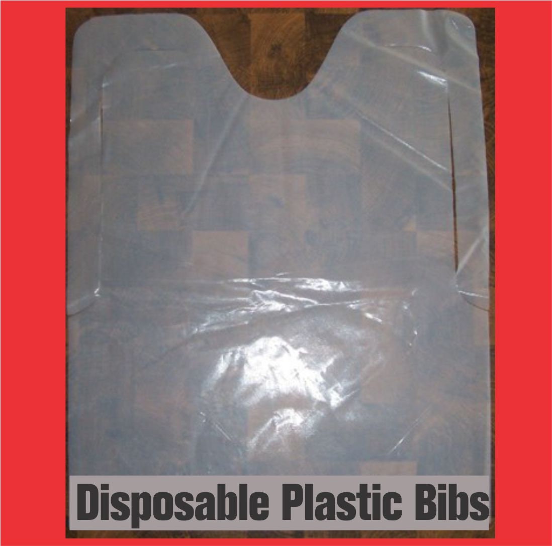 Plastic Bibs, Blank White Poly Party Bibs, Perfect For Seafood & Rehearsal Dinners, Stock Design Adult Disposable Minimum 10 Bibs