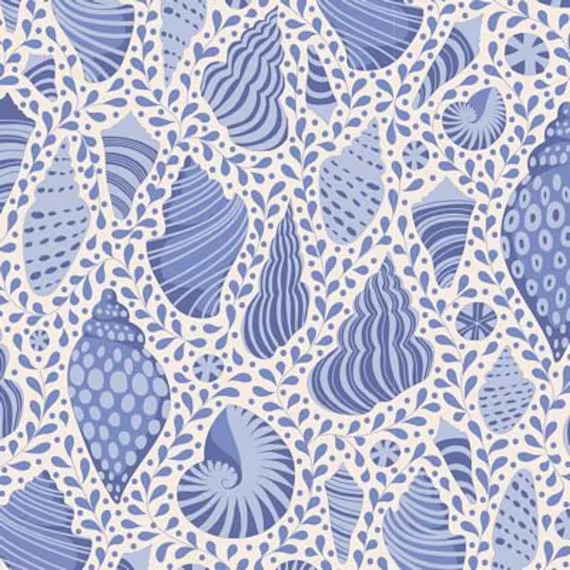 Tilda Cotton Beach Blue Shell Blender Tone Finnanger Vintage Quilting Cotton Fabric ~ Per Yard