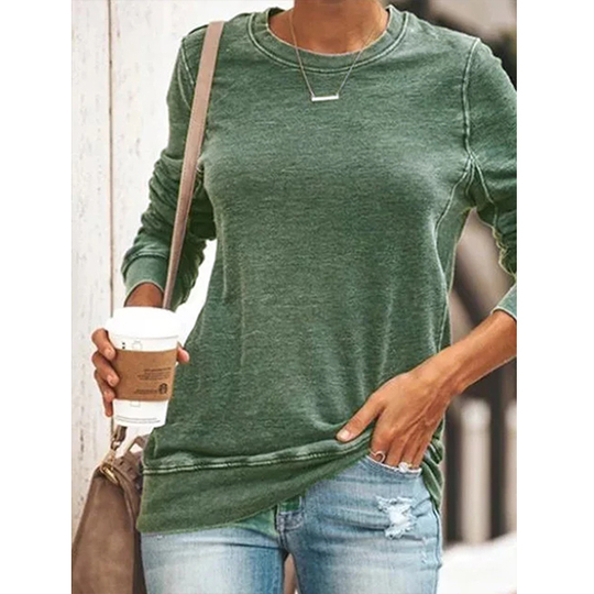 Round Neck Long Sleeve Casual Cotton-Blend Shirts & Tops - Green, 5XL