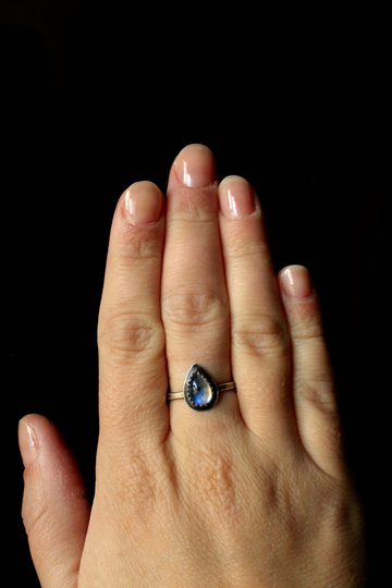 Pear-Shaped Teardrop Vivid Moonstone & Sterling Silver Ring