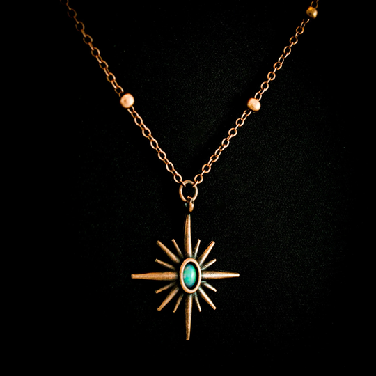 Art Deco Opal Starburst Necklace, Antique Copper Genuine Welo Fire Jewelry, Gemstone Stone Jewelry