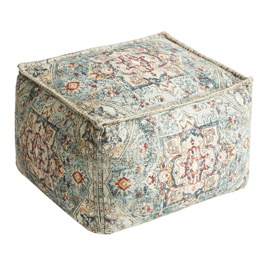 Rectangular Blue Floral Carpet Print Pouf - Square by World Market