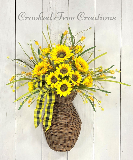 Sunflower Door Basket, Wall Wreath, Spring Décor, Floral, Summer Wreath