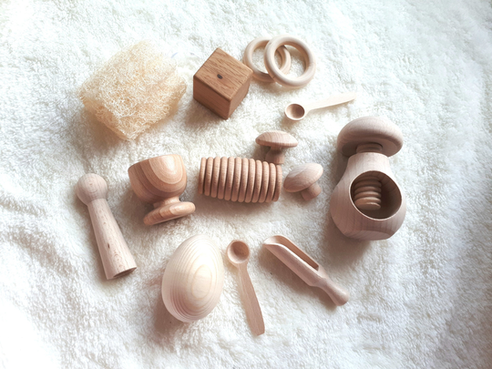 Montessori Toys, Sensory Toys, Wooden Tactile Set, Large Treasure Basket, Toys, Educational