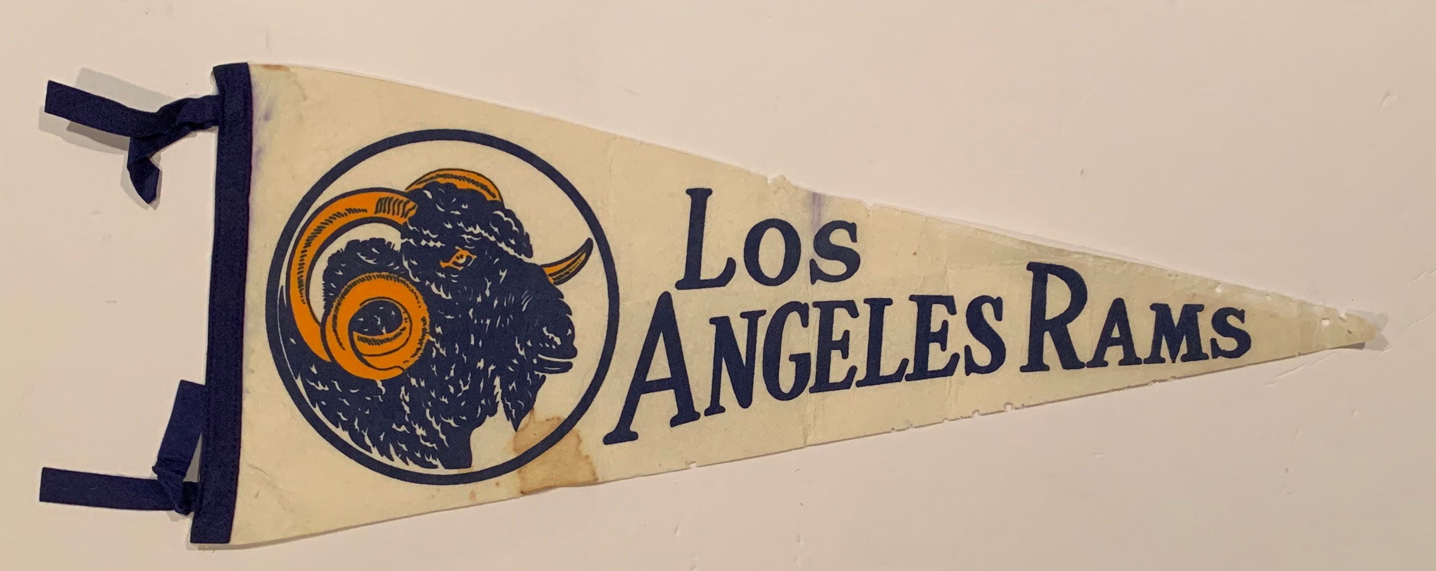 1950's Los Angeles Rams Football Pennant With Large Ram Head Graphic - Antique Nfl Memorabilia