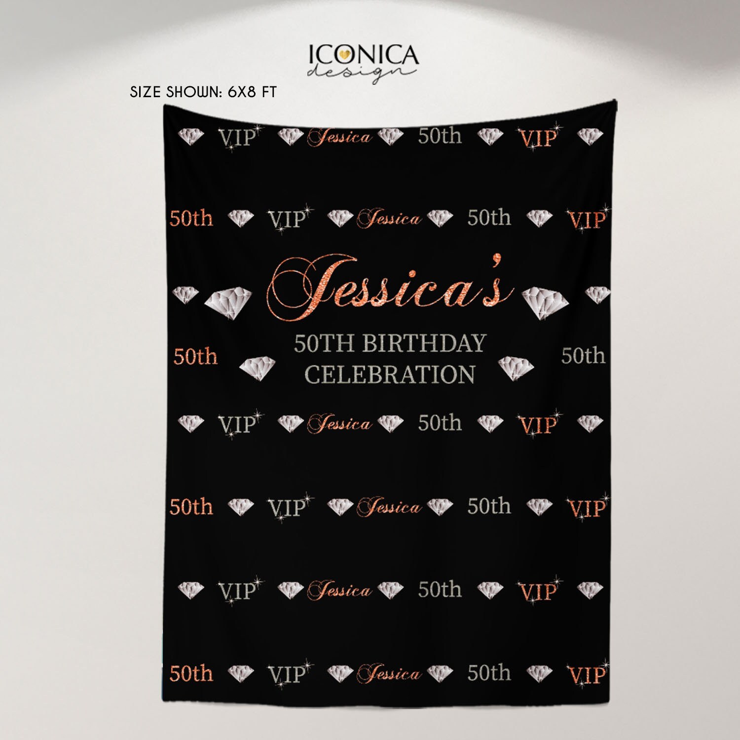 Photo Booth Backdrop - 50Th Birthday Custom Step & Repeat Rose Gold Printed Or Printable File Free Shipping Bbd0057