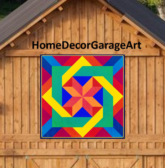 Barn Quilt Sign, Box in Colorful, Powder Coated Metal, 6 Sizes, Amish Country Home Decor Garage Art Aqp