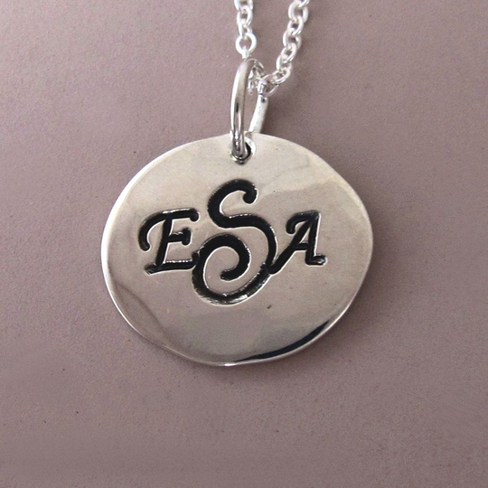 Monogram Necklace in Sterling Silver, Personalized Custom Hand Stamped Initial Letters, 1/2"