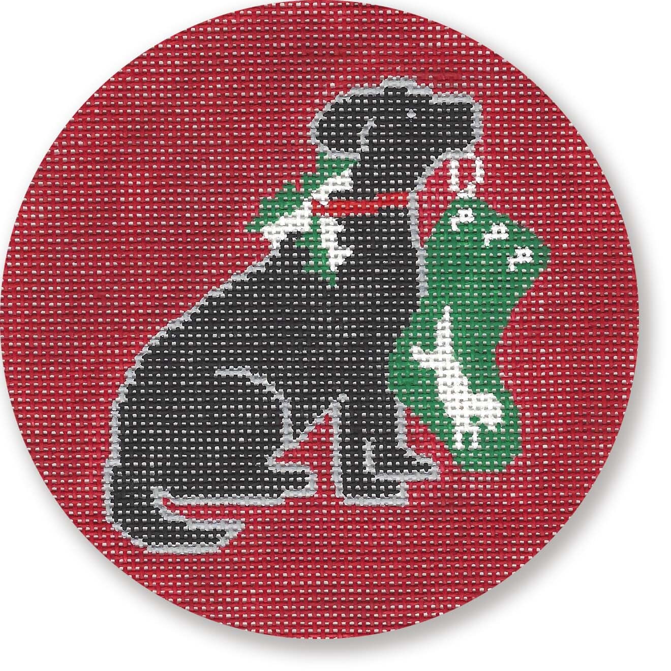 Needlepoint Handpainted Christmas Cbk Black Lab with Stocking -Free Us Shipping