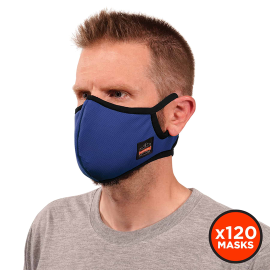 Ergodyne 120-Pack Reusable Cotton Polyester Blend Not Rated Large/X Large All- Purpose Face Mask in Blue | 48872