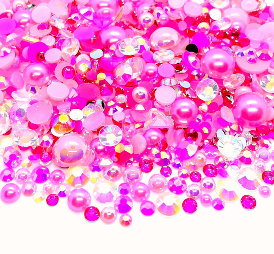 Pink Princess Blend Rhinestone Mix 2mm-10mm Flatback Jelly Resin | Faux Pearls Rhinestones Mixed Sizes Clear
