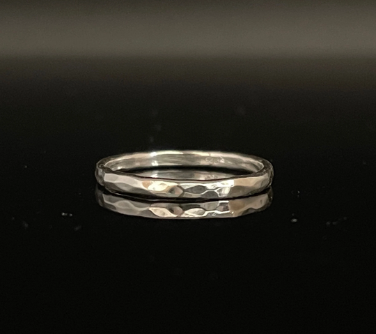 Thin Silver Band Ring // Hammered //2mm 925 Sterling