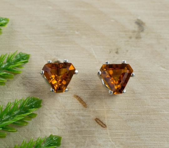 Madeira Citrine Sterling Silver Earrings; Genuine Untreated Brazilian Citrine; Studs